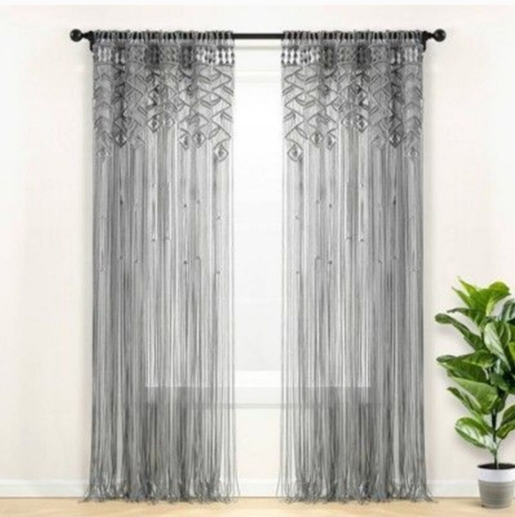 UO Bohemian Macrame Textured Grey Window Curtain Panel Wall Hanging Tapestry - Picture 5 of 13